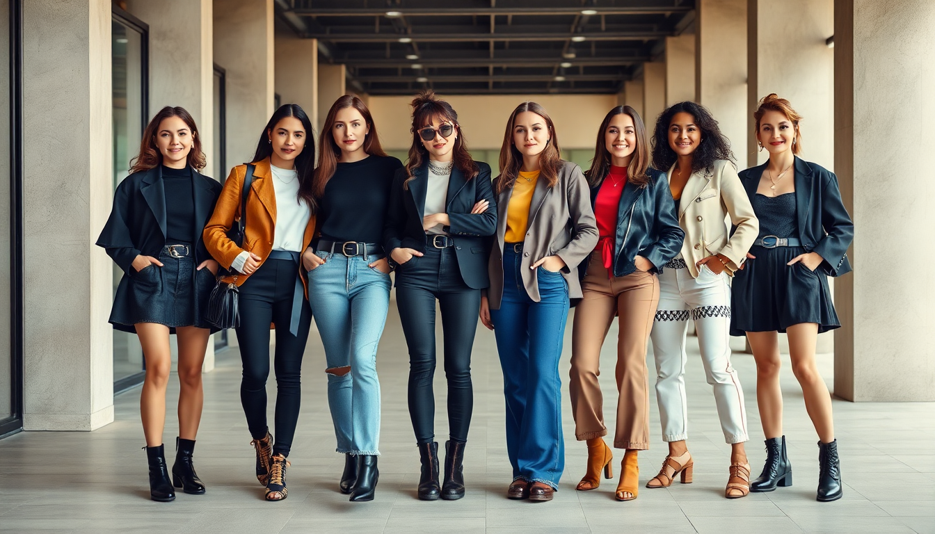 Group of stylish women modeling mixed and layered Fashion Envy showing how to create versatile outfits with affordable fashion