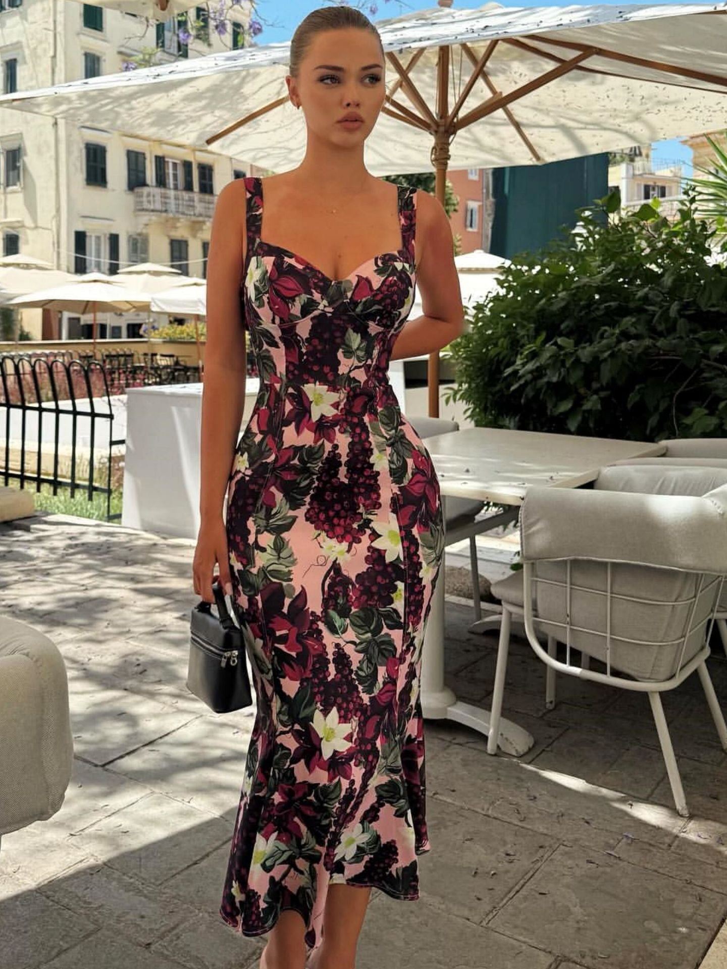 Floral Print Cami Maxi Dress - Sleeveless V-Neck Gown