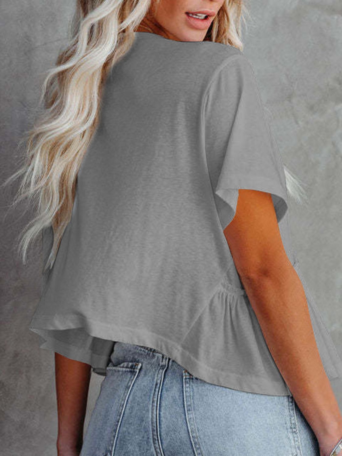 Tied Plunge V-neck Short Sleeve Blouse