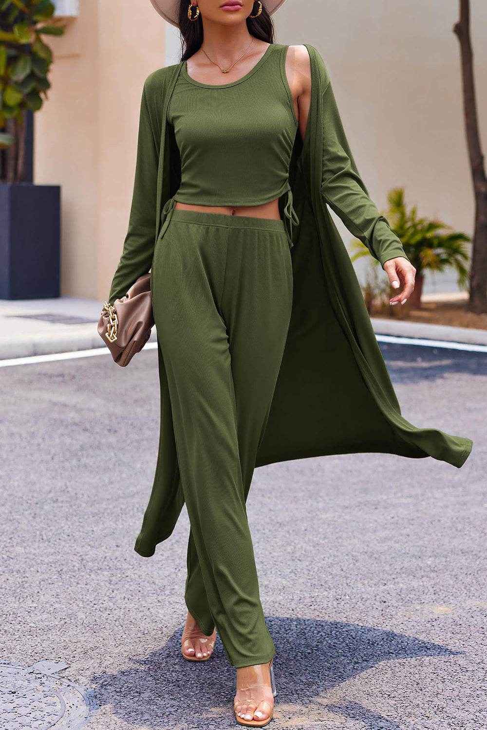 Drawstring Tank - Long Sleeve Cover Up and Pants Set