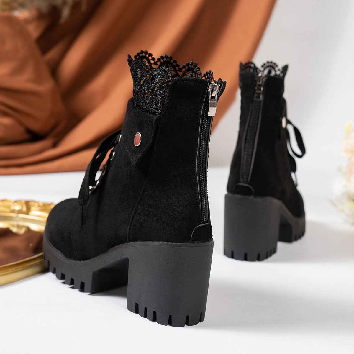 Chunky Heel Martin Boots - Lace-Up Platform Ankle Boots - Fashions Envy