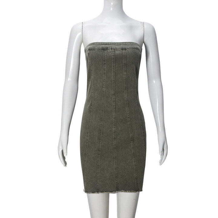 Sexy Y2K Denim Tube Top Summer Mini Dress