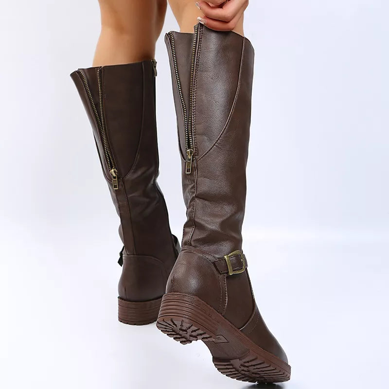Round Toe Block Heels Boots - Fashions Envy