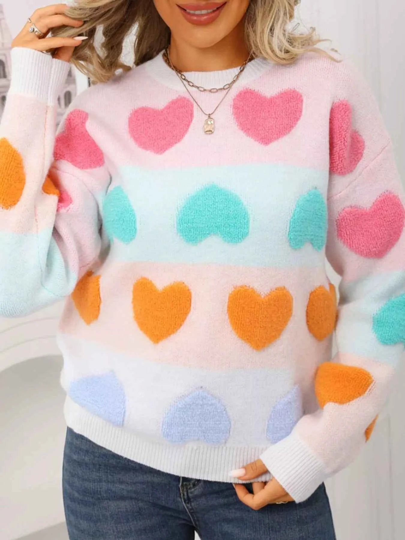 Fuzzy Heart Sweater - Valentine's Day Knit Pattern - Fashions Envy