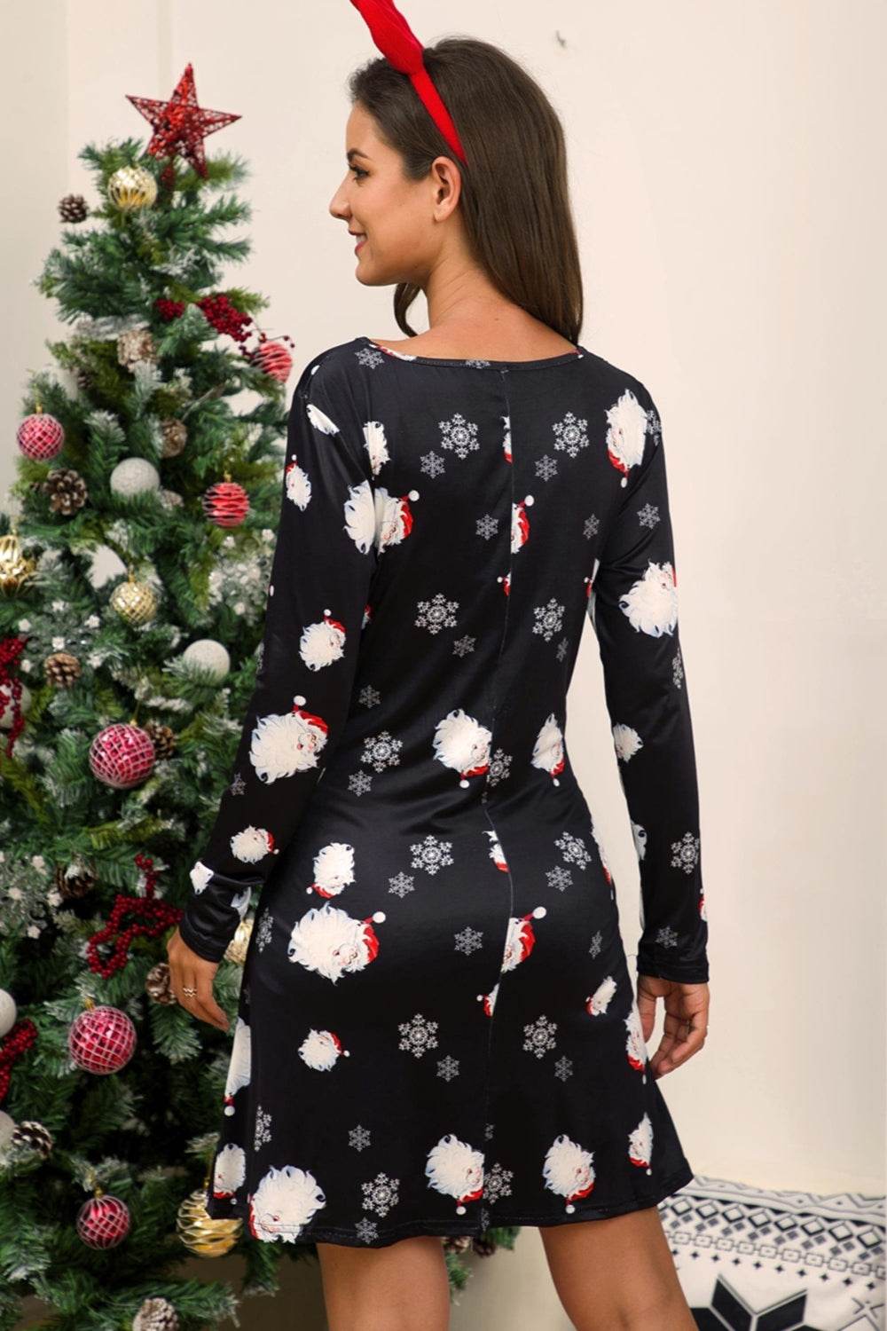 Full Size Christmas Long Sleeve Dress - Fashions Envy