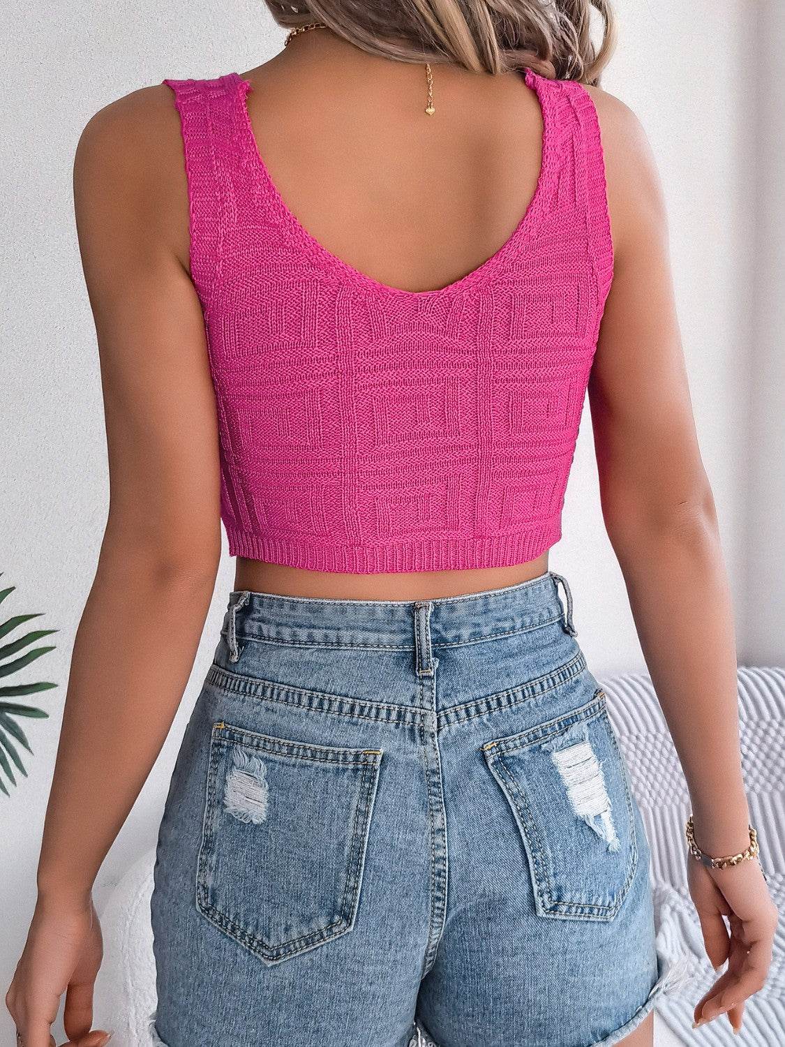 Twisted V-Neck Knit Vest - Fashions Envy