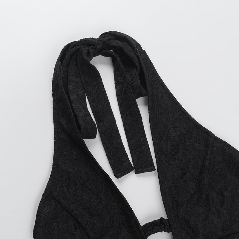 Lace Bodysuit - Hollow Strap Neck Style