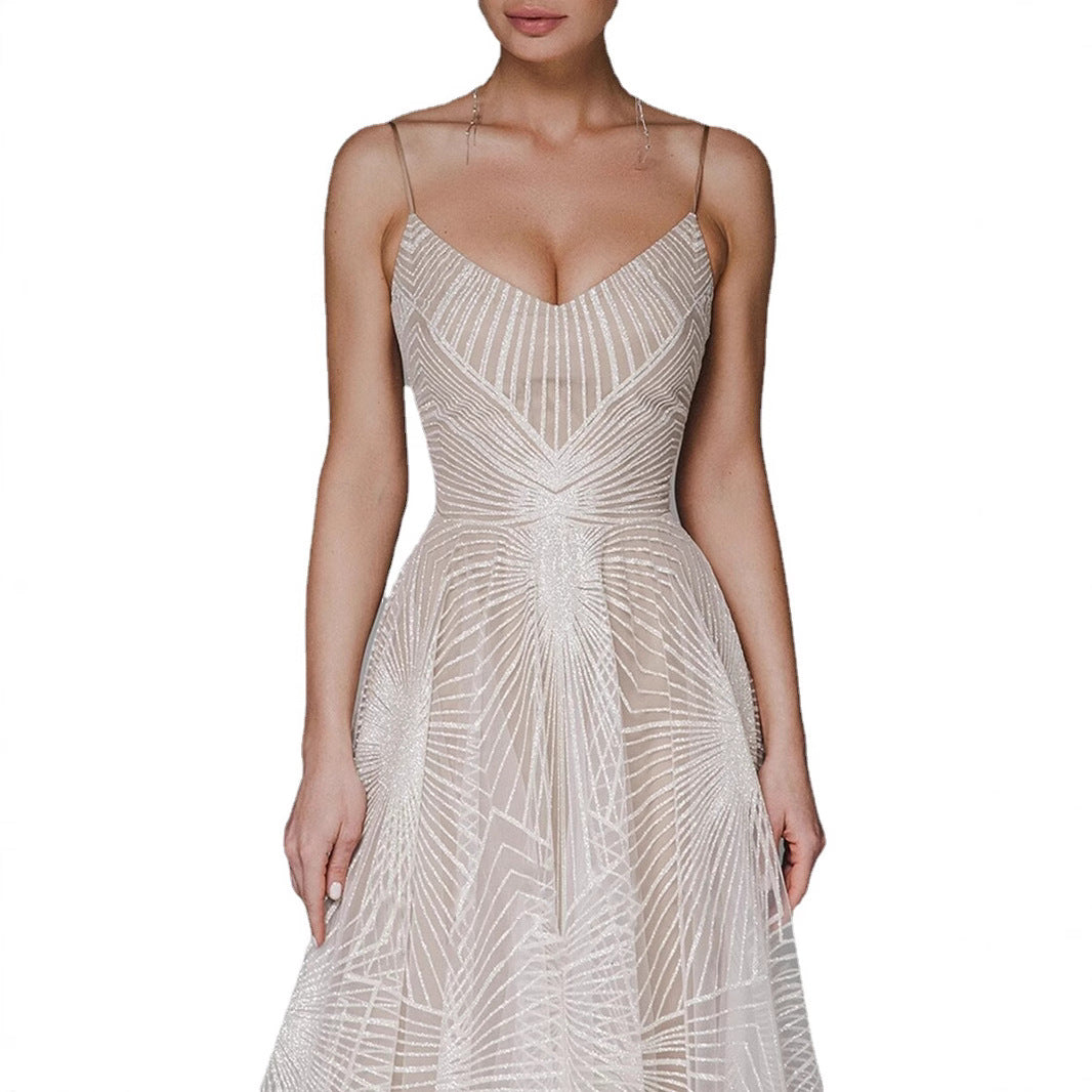 Spaghetti Strap Embroidered Prom Gown - Ball Dress