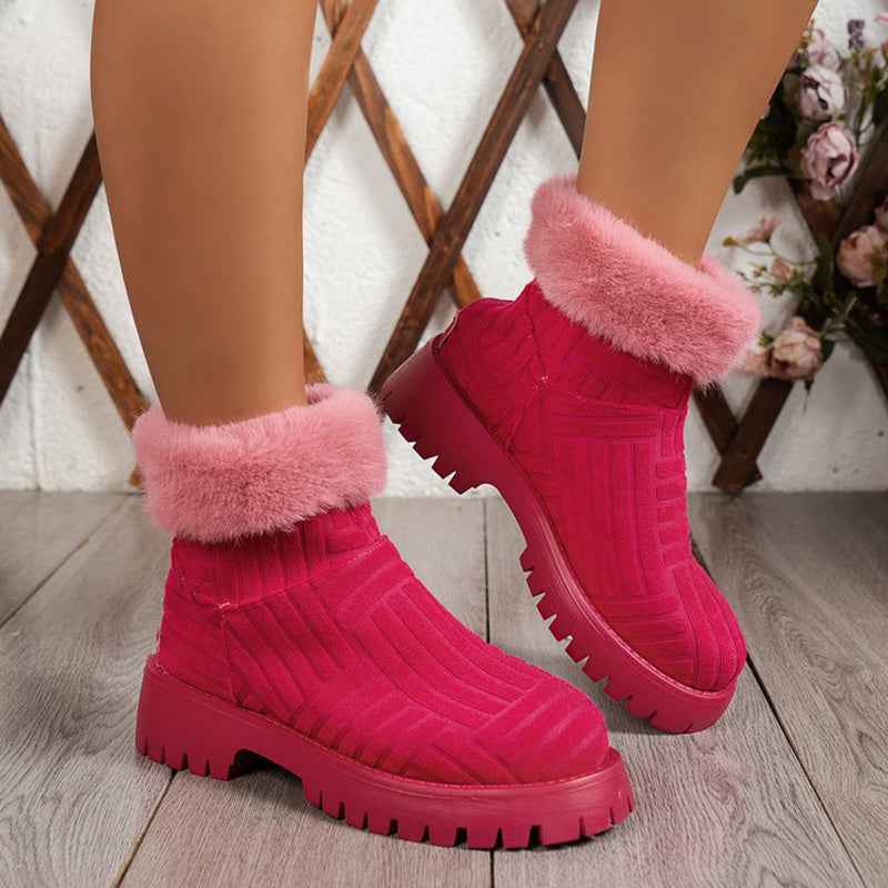 Women's Winter Ankle Boots - Thick Sole Plush Snow Boots - Fashions Envy