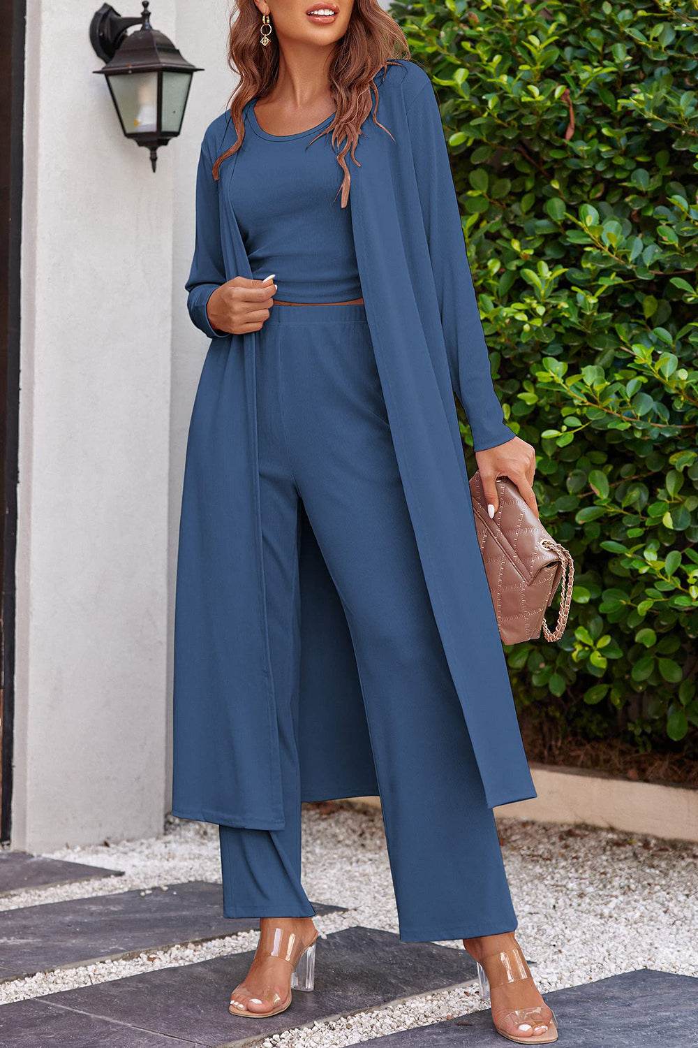 Drawstring Tank - Long Sleeve Cover Up and Pants Set - Fashions Envy