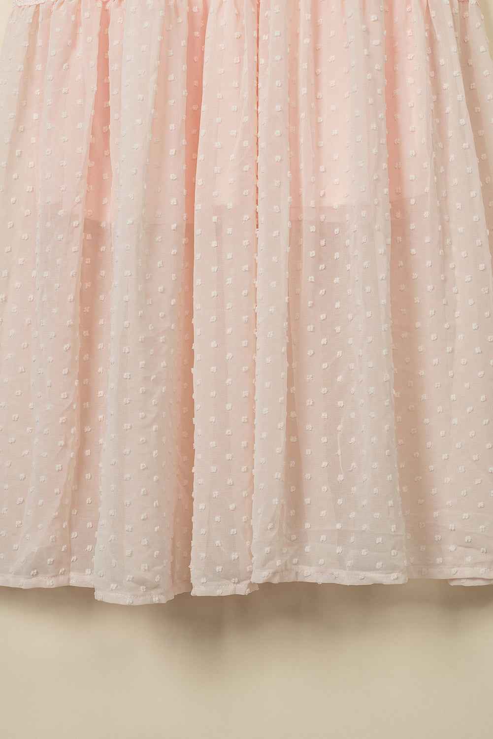 Swiss Dot Ruffle Sleeve Maxi Dress - Pink Lace Trim