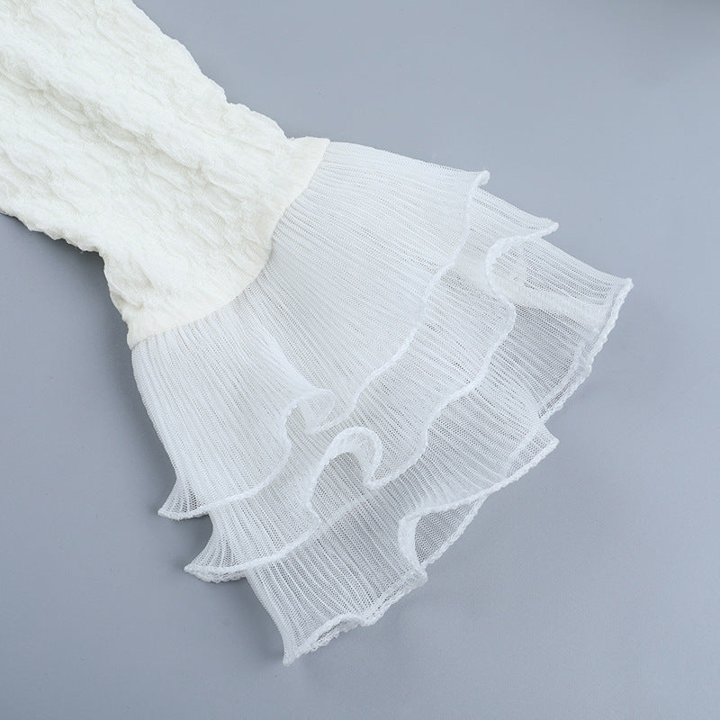 Textured Lace Midi Dress - Long Sleeve Ivory - Fashions Envy