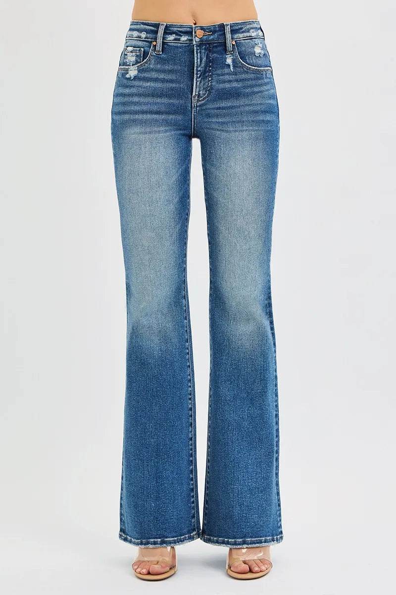 RISEN Full Size Tummy Control High Rise Flare Jeans Plus Size - Fashions Envy