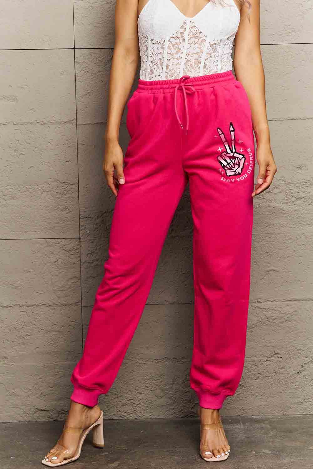 Simply Love Simply Love Full Size Drawstring DAY YOU DESERVE Graphic Long Sweatpants - Fashions Envy