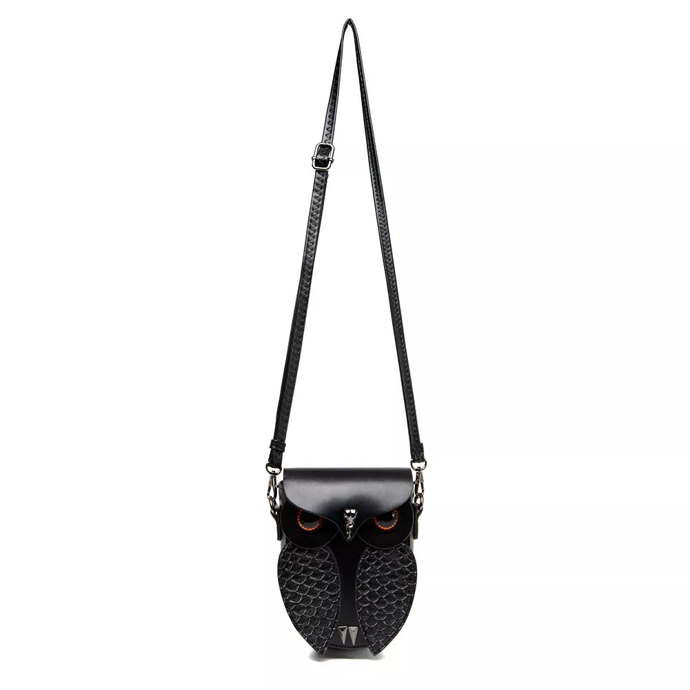 Owl Crossbody Bag - Black Leather Mini Design - Fashions Envy