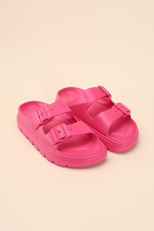 Round Open Toe Buckle Strap Slides