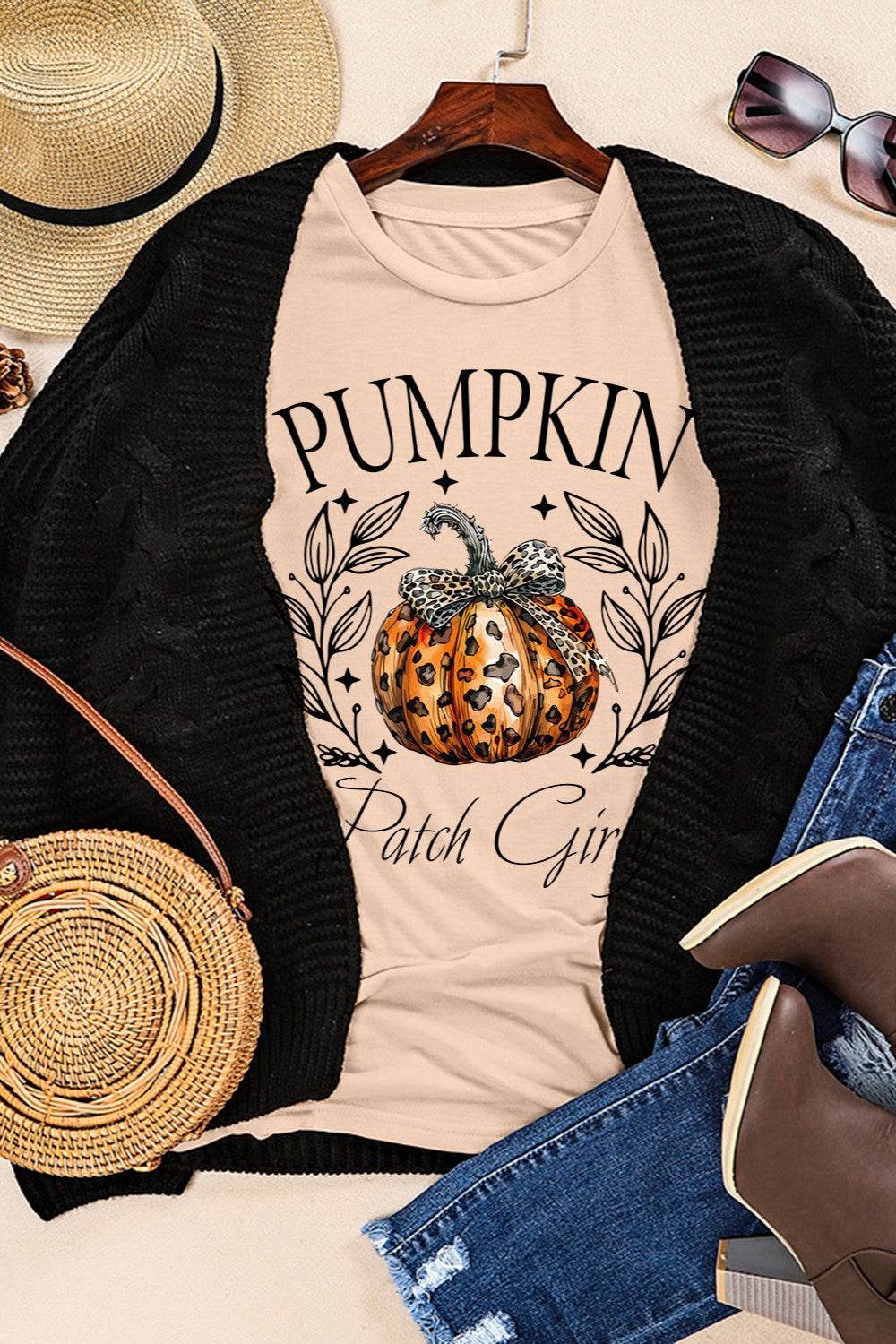 Pumpkin Graphic Round Neck Short Sleeve T-Shirt - Fashions Envy