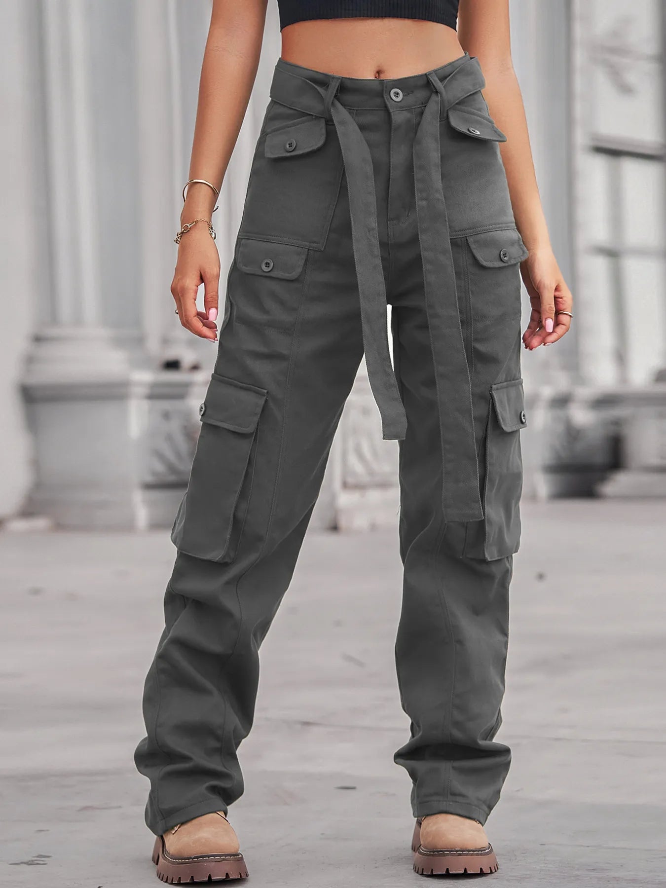 High-Waisted Cargo Jeans - Multi-Pocket Denim Pants - Fashions Envy