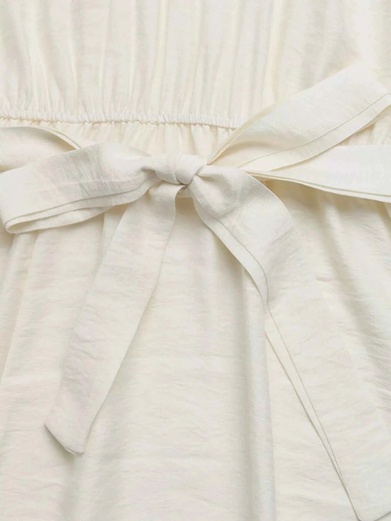 Slit Maxi Dress - Tie Waist Lace Trim Detail