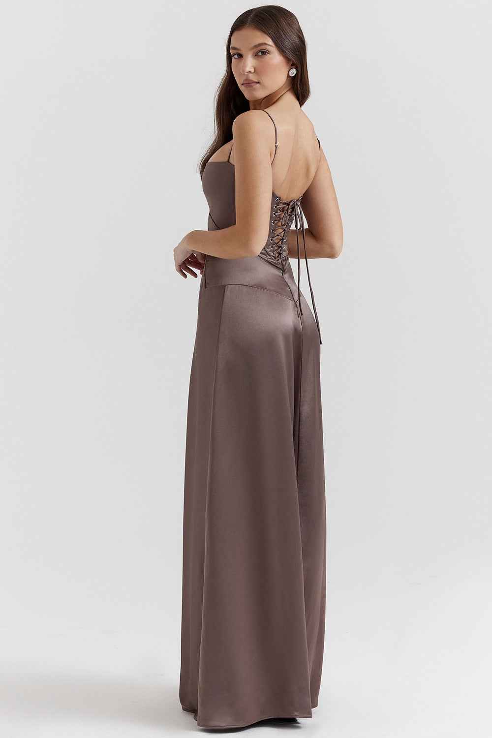 Corset Back Maxi Dress - Spaghetti Strap Slim Fit Camisole Gown