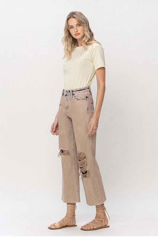 Distressed Casual 90s Vintage Crop Flare