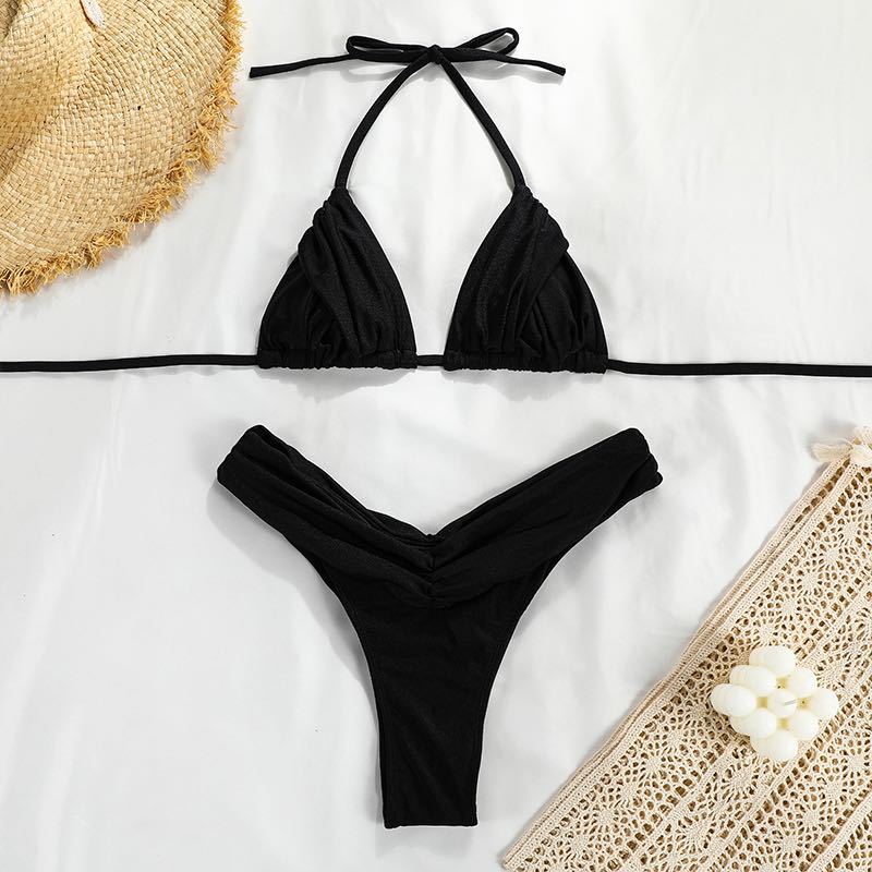 Pleated Bikini Set Two Piece - Ruched Triangle Swimsuit