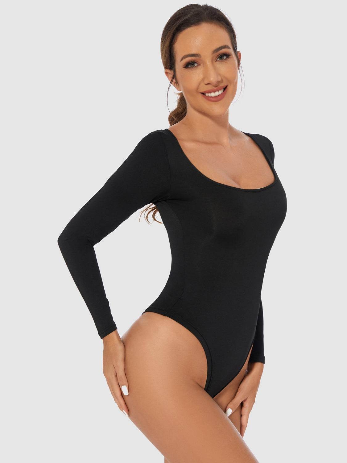Full Size Scoop Neck Long Sleeve Bodysuit - Fashions Envy