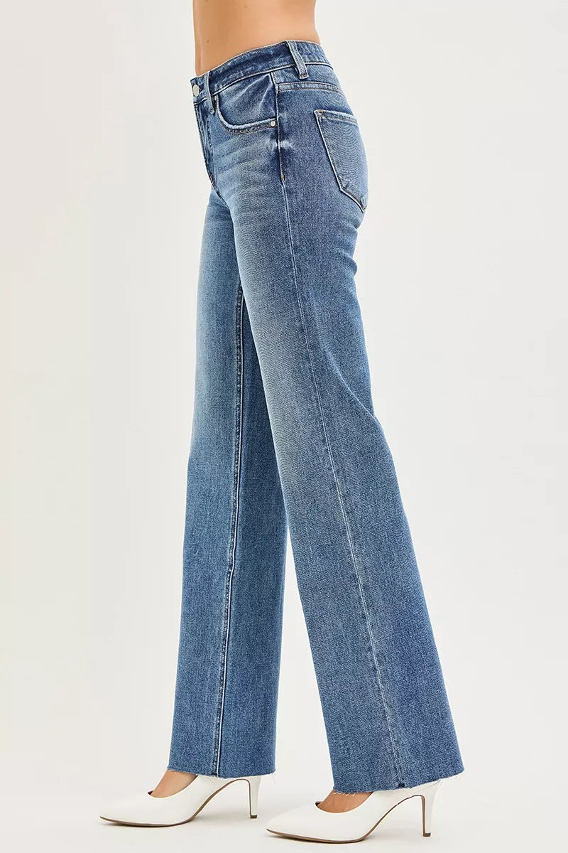 RISEN Straight Jeans - Women's Tummy Control Mid Rise - Fashions Envy