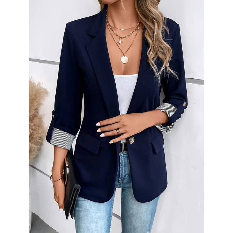 Open Front Blazer - Rolled Sleeve Office Jacket