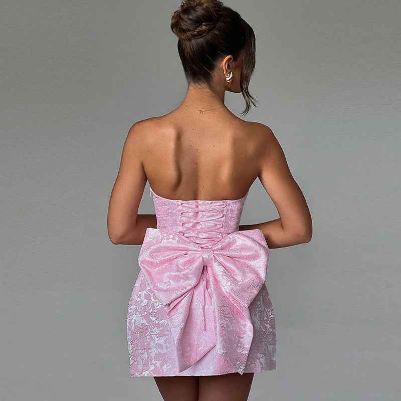 Jacquard Strapless Bow Mini Dress - Prom Gown 2026