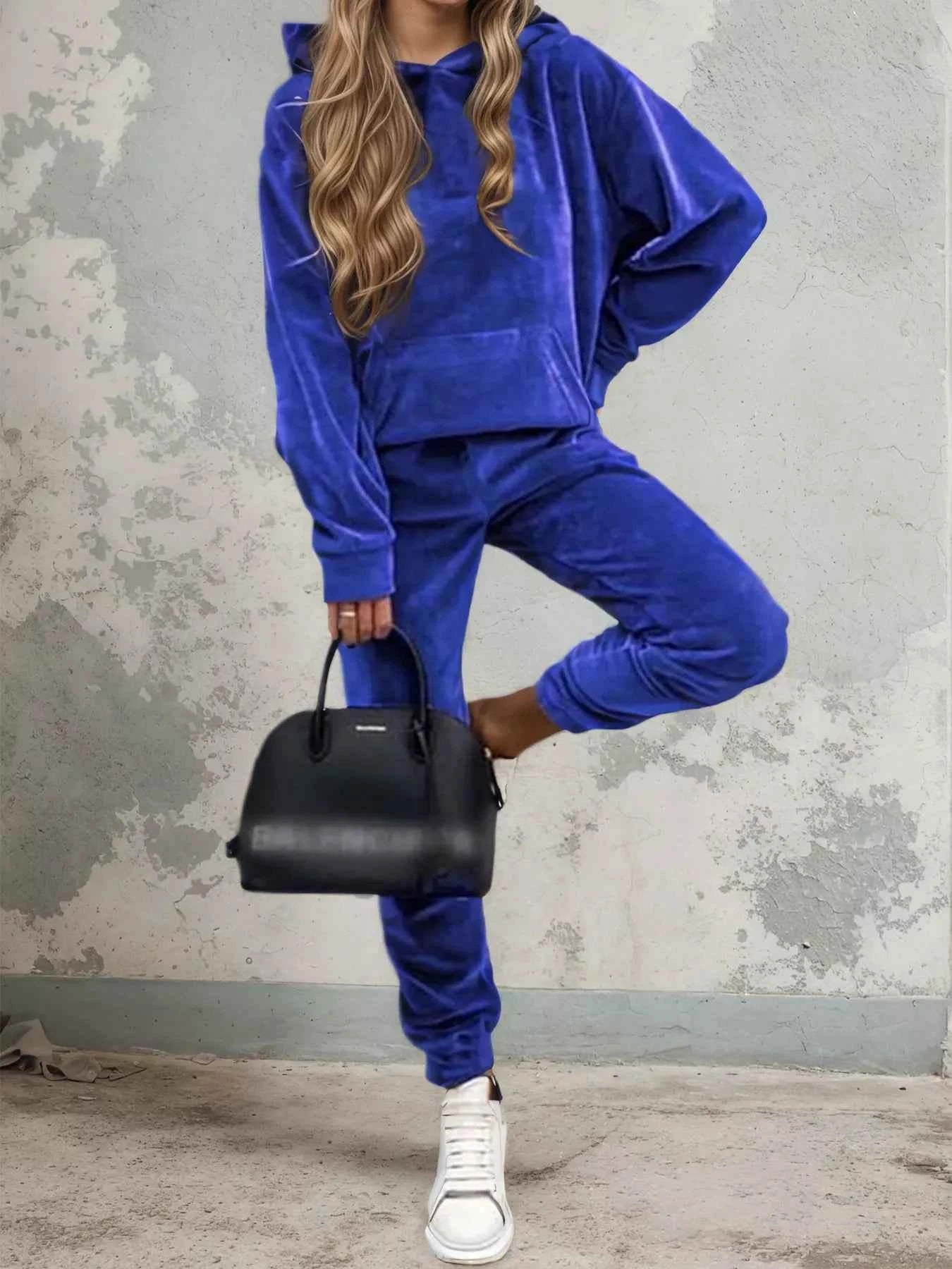 Velvet Long Sleeve Hoodie and Pants Set