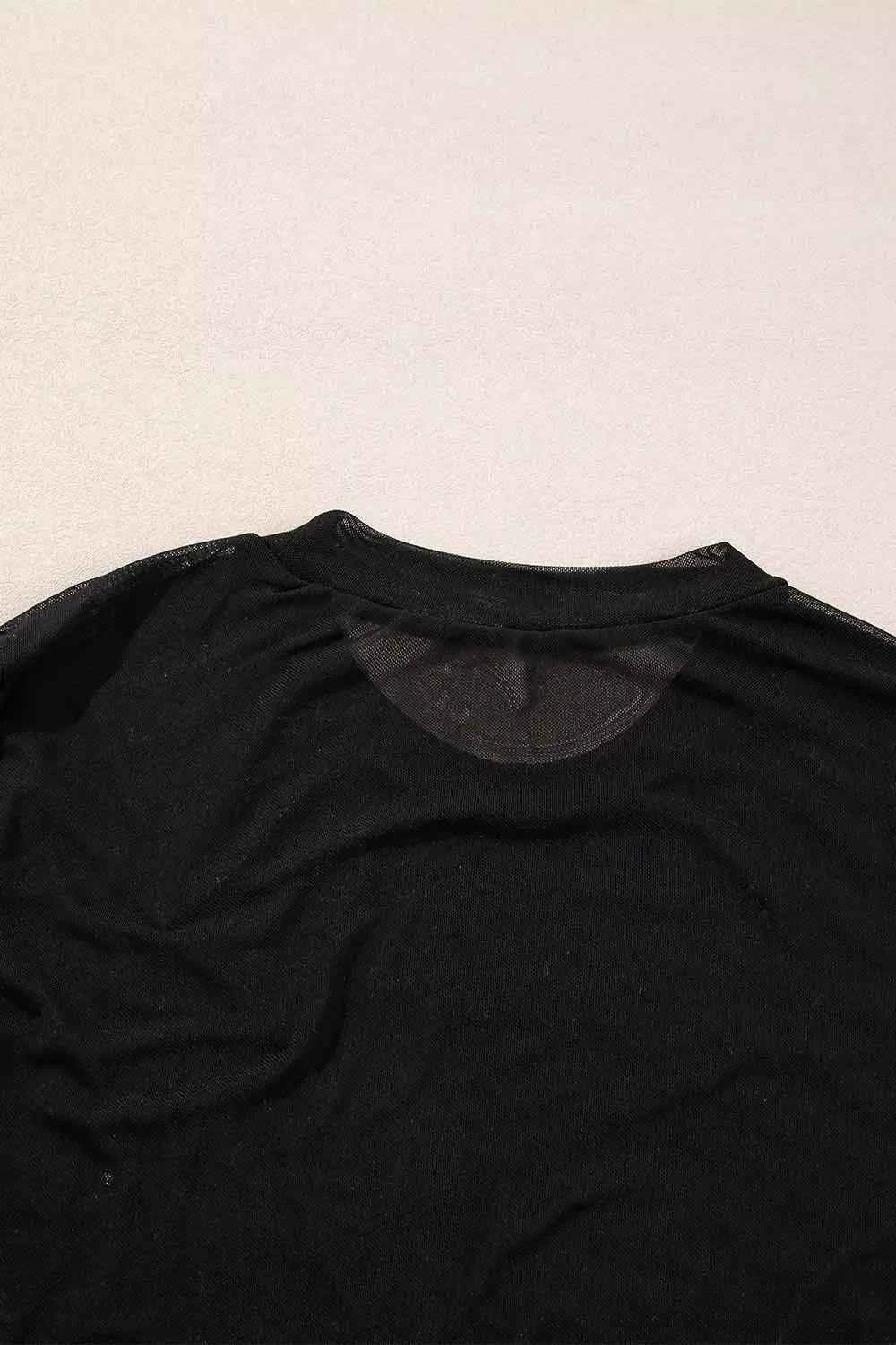 Sheer Rhinestone Bodysuit - Chic Black Long Sleeve