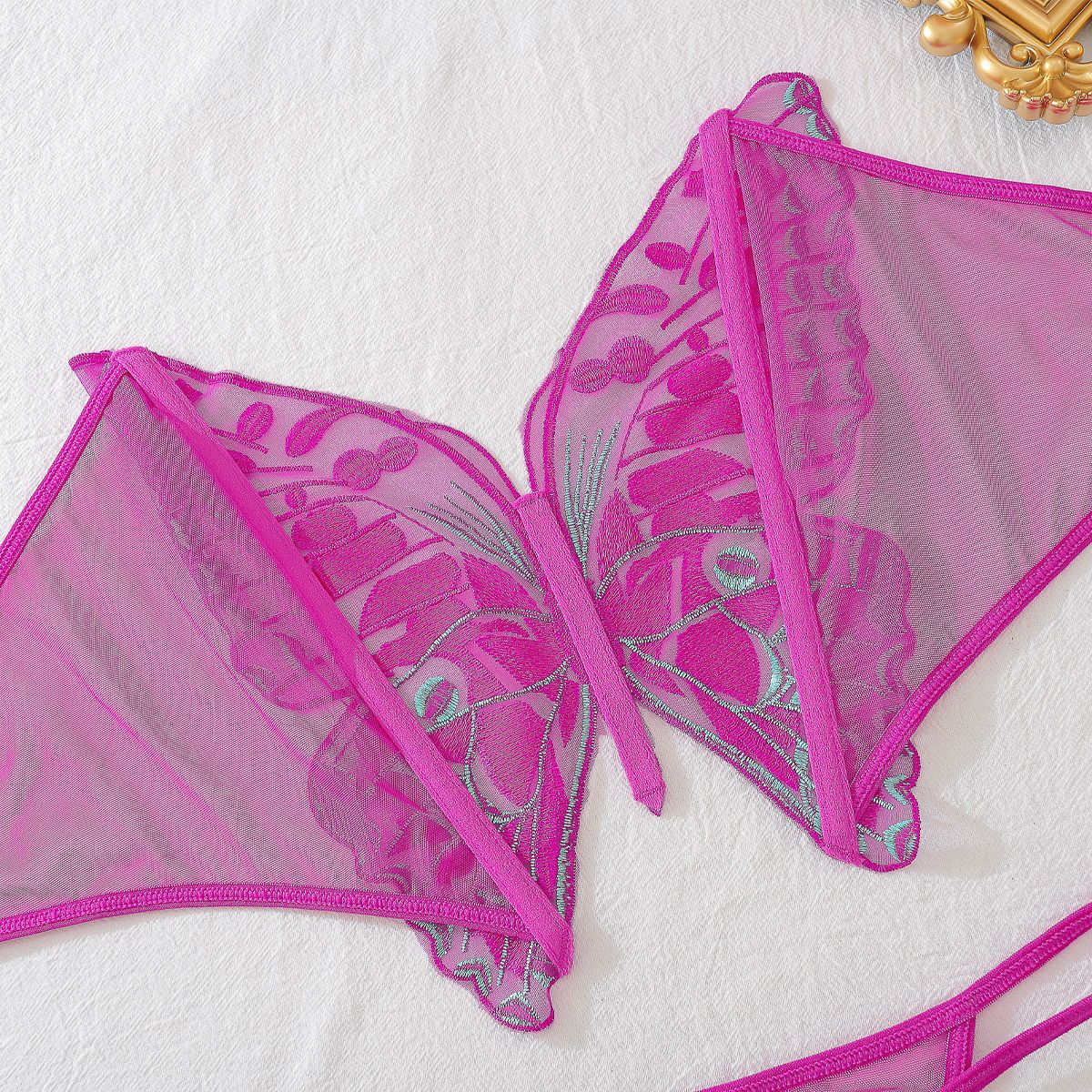 Mesh Lingerie Set - Embroidered Bow Detail