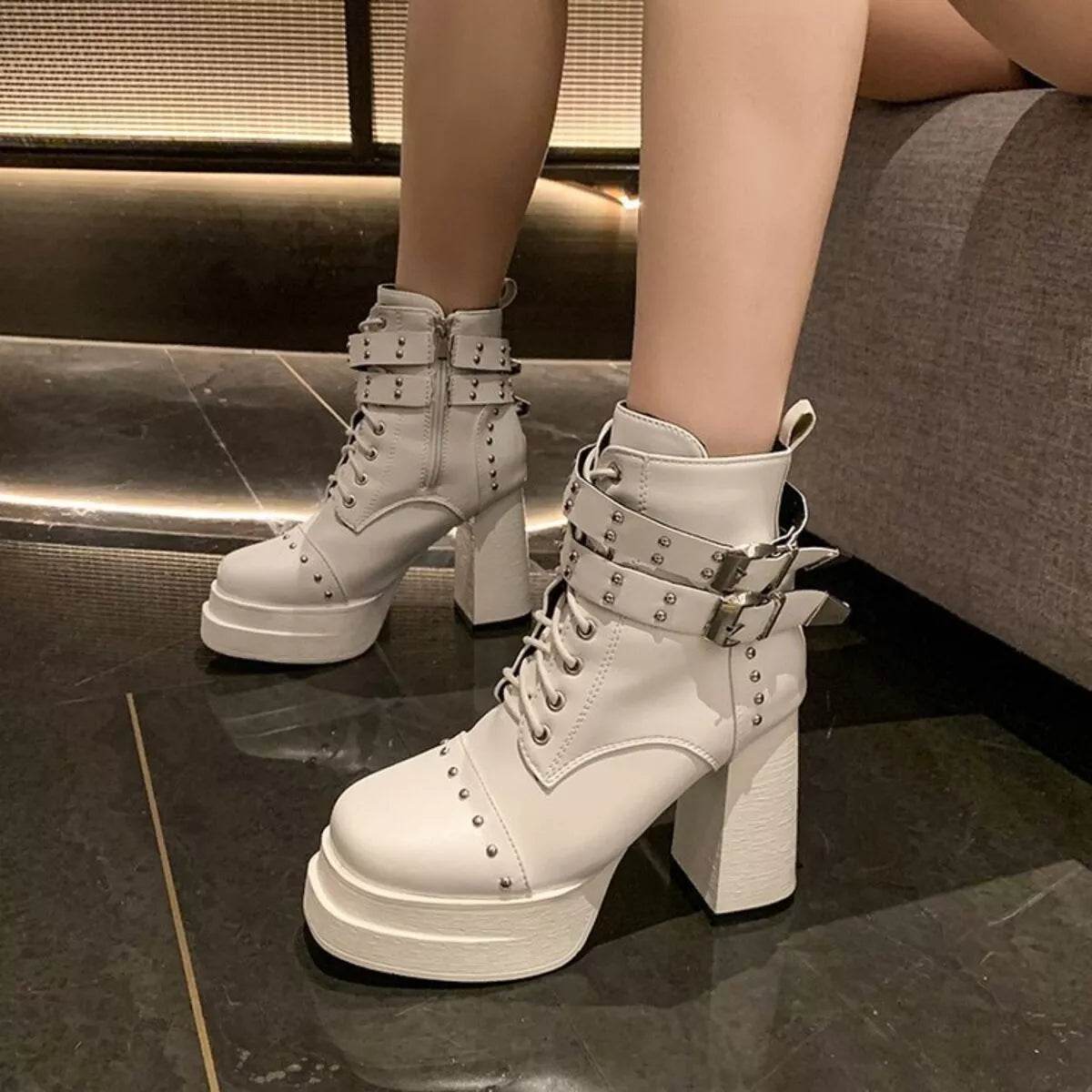 Round Toe Block Heels Boots - High Heel Ankle Boots - Fashions Envy