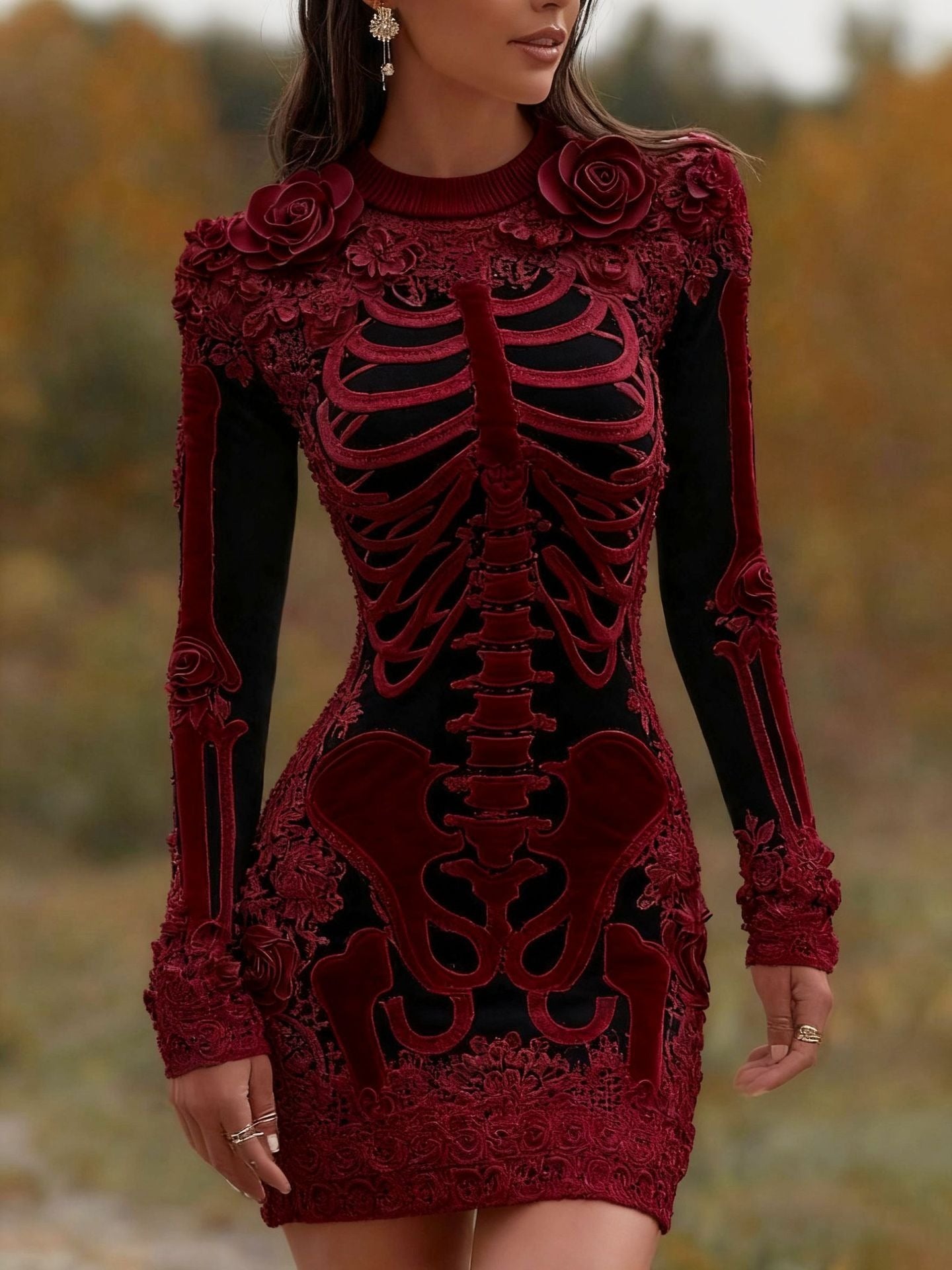 Skeleton Mini Dress - 3D Floral Halloween Costume