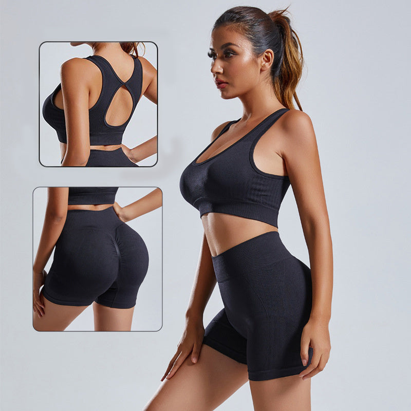 2PC Yoga Set - Seamless Sports Bra & Shorts Workout Set
