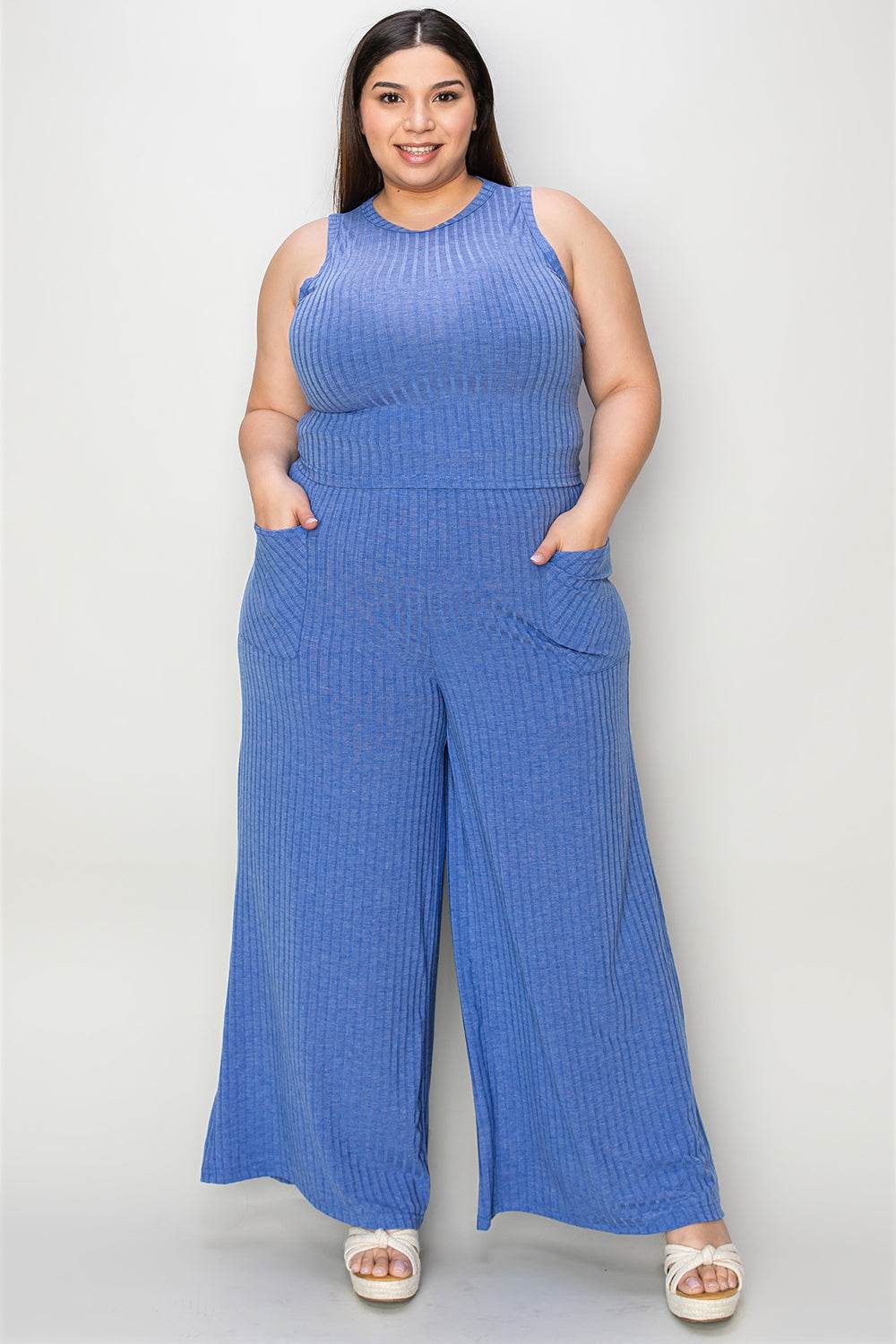 Basic Bae Full Size Ribbed Tank and Wide Leg Pants Set - Fashions Envy
