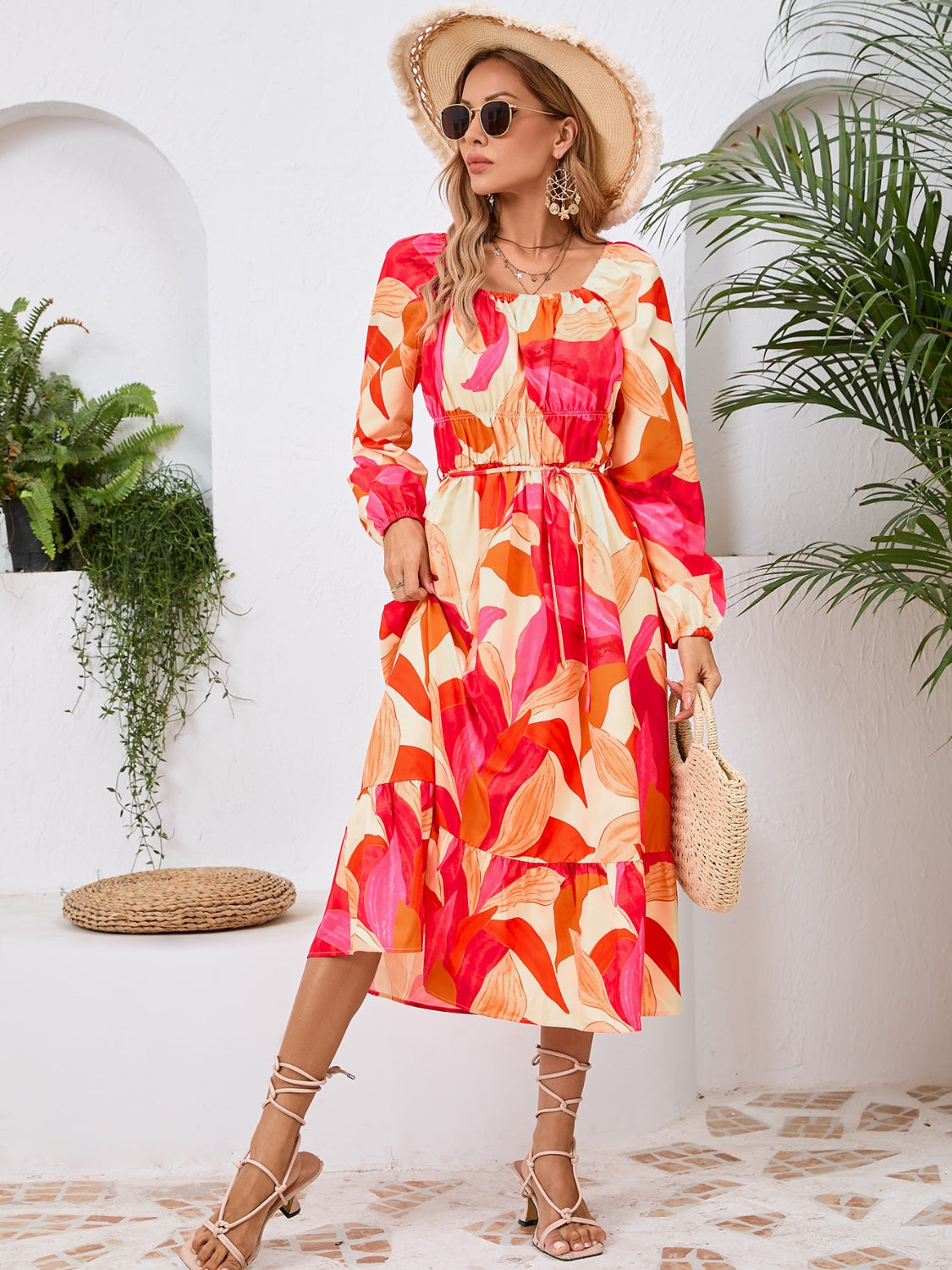 Floral Printed Long Sleeve Midi Dress