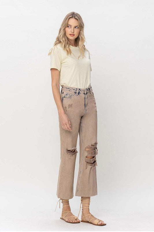 Distressed Casual 90s Vintage Crop Flare