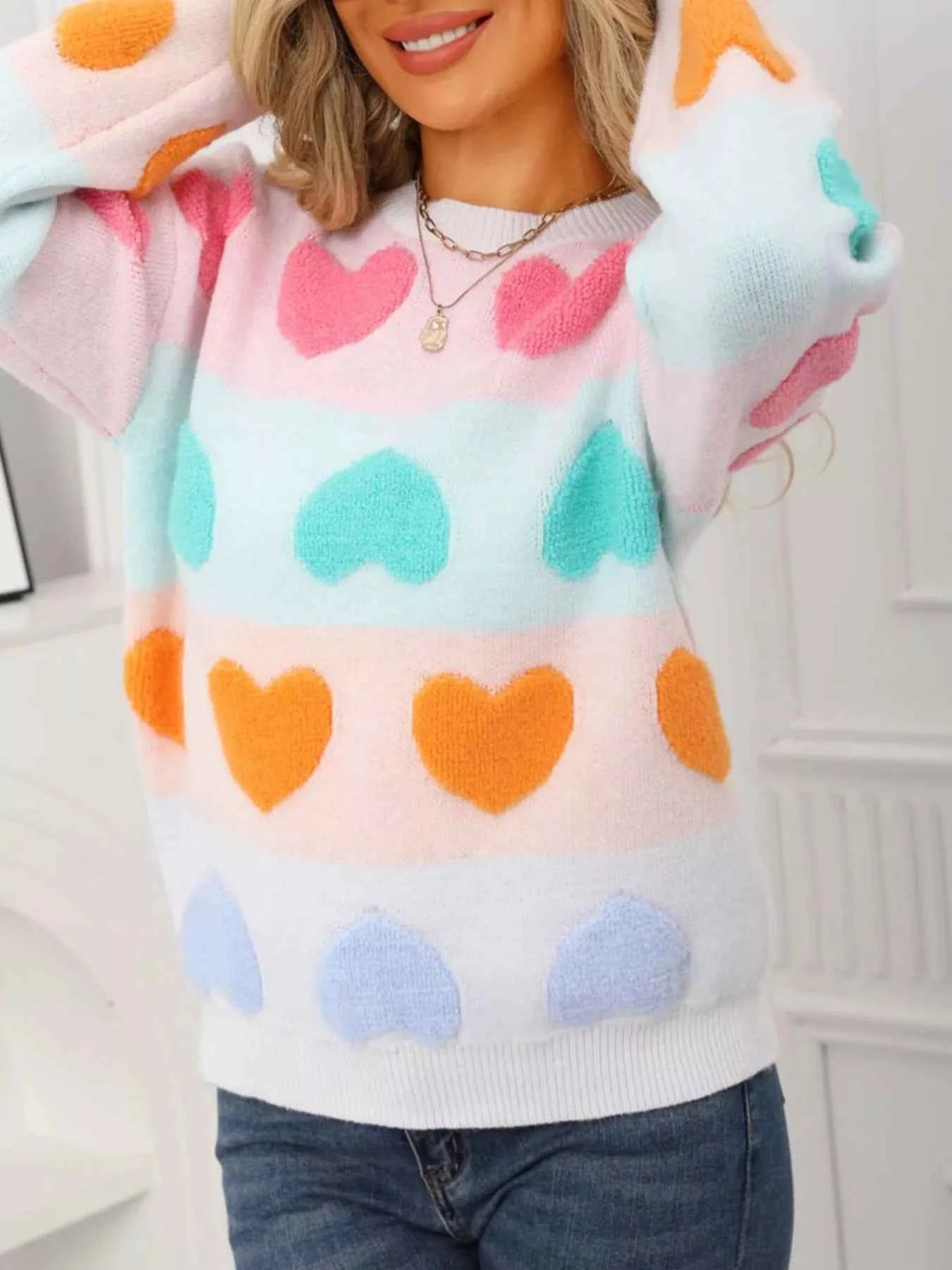 Fuzzy Heart Sweater - Valentine's Day Knit Pattern - Fashions Envy