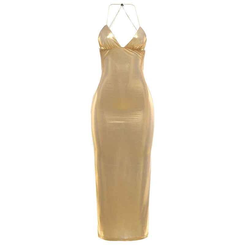 Backless Elegant Butterfly Maxi Dress - Golden Ice Silk Gown