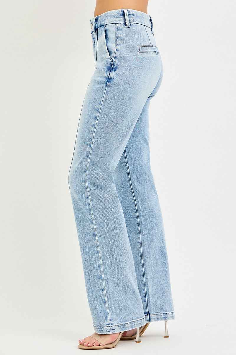 RISEN Tummy Control High Rise Straight Jeans - Pin Tuck
