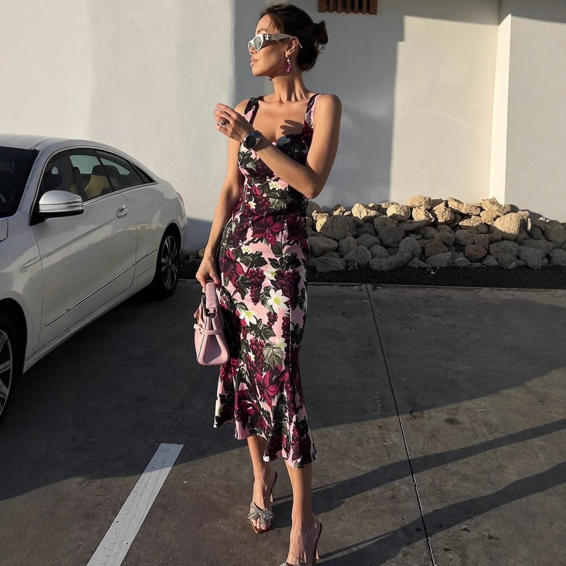 Floral Print Cami Maxi Dress - Sleeveless V-Neck Gown