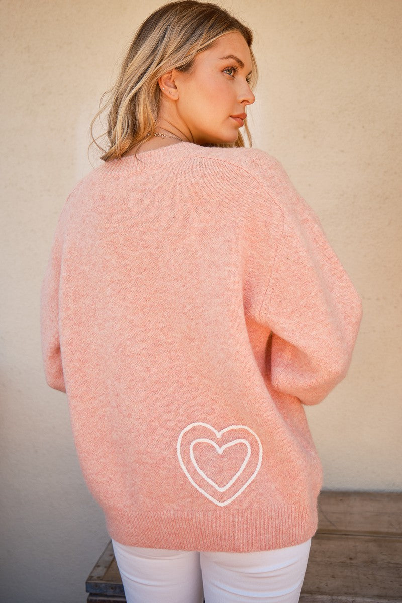 Pink WIFEY & Heart Round Neck Sweater