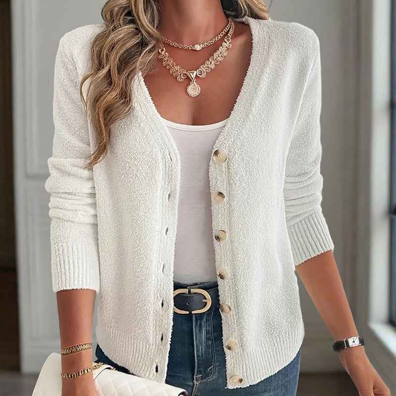 Button-Front Cardigan - V-Neck Knit Sweater - Fashions Envy