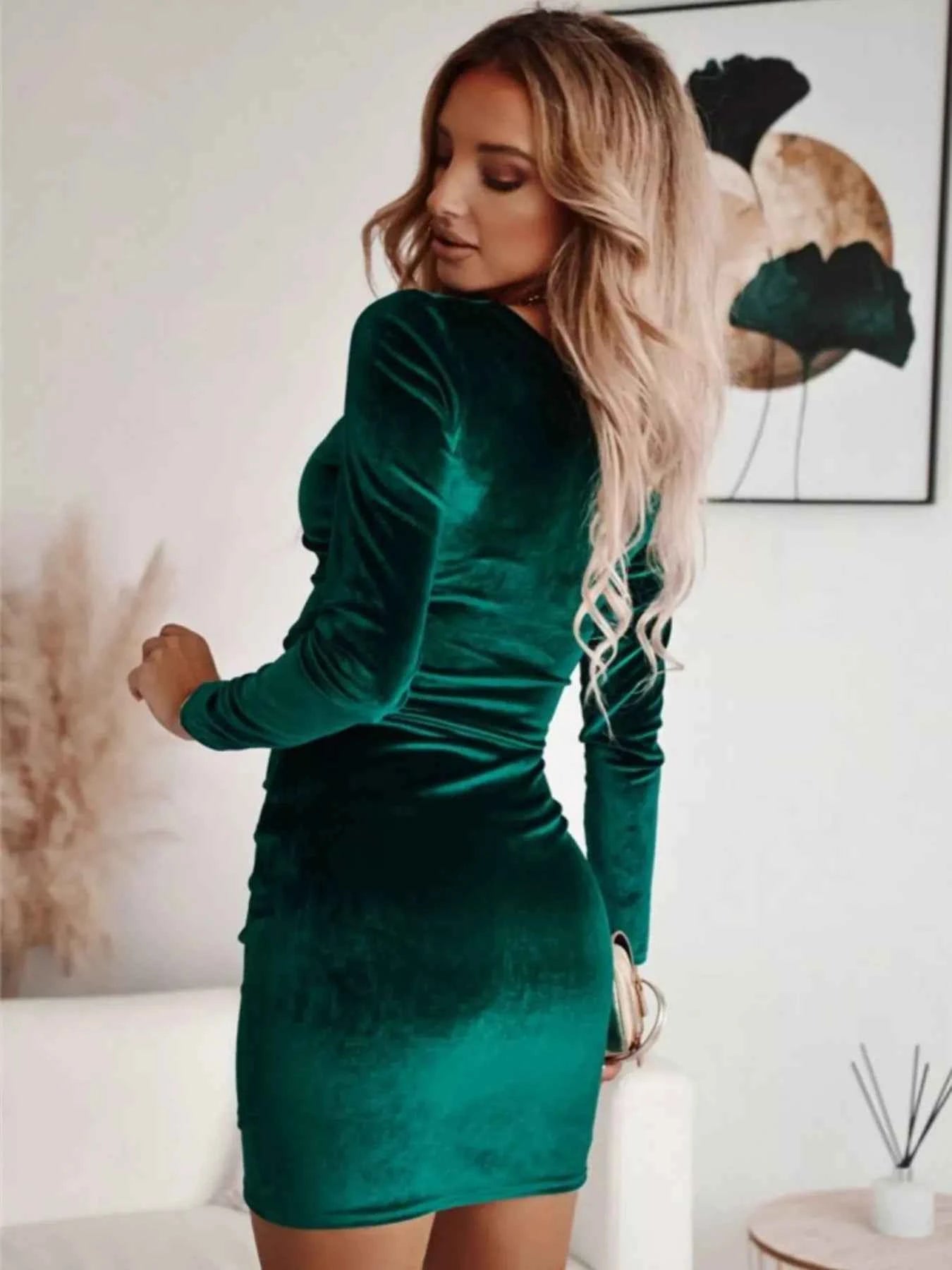 Velvet Bodycon Mini Dress - Ruched Party Style