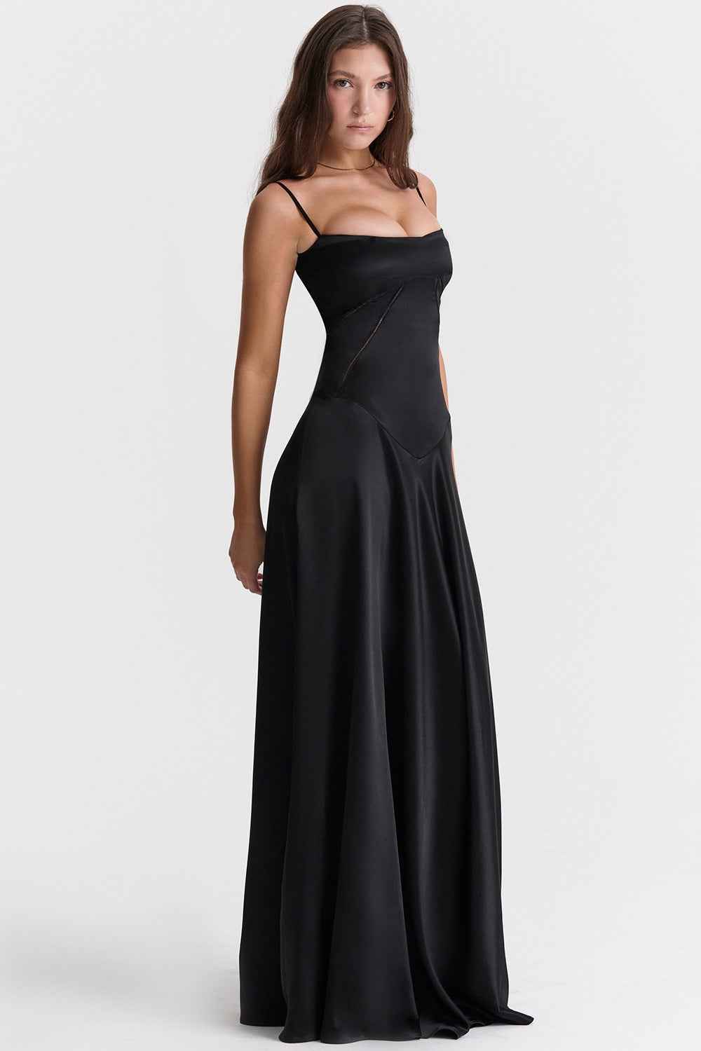 Corset Back Maxi Dress - Spaghetti Strap Slim Fit Camisole Gown
