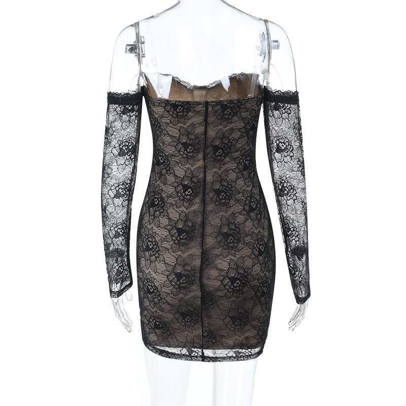 Sweetheart Neck Lace Dress - Long Sleeve Bodycon Mini - Fashions Envy