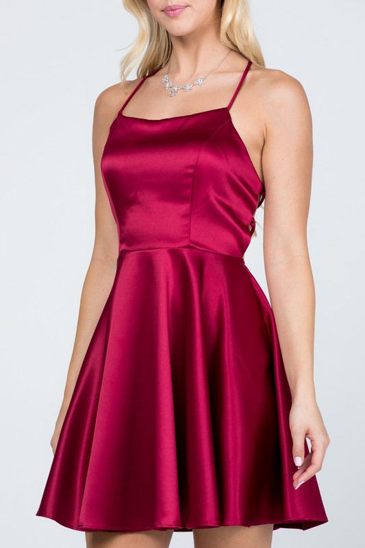 Sleeveless Lace-Up Fit & Flare Party Mini Dress