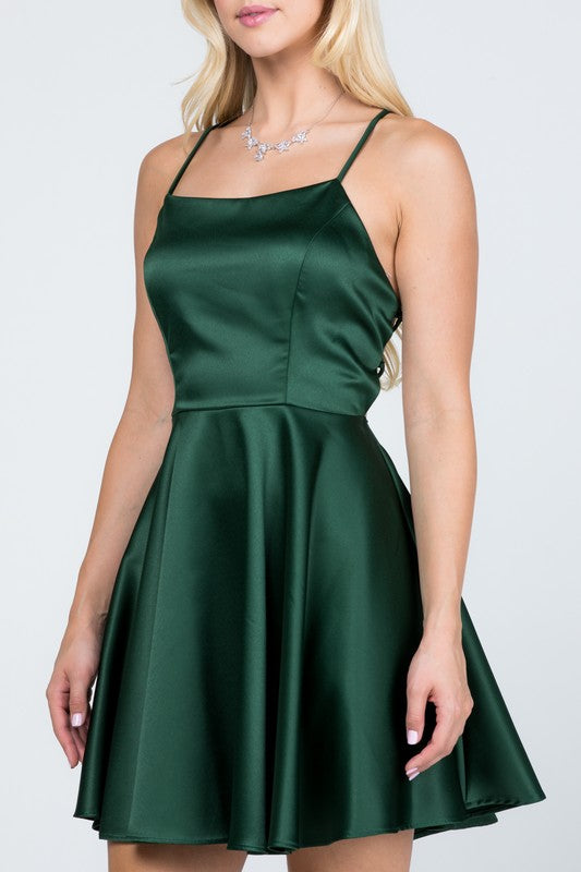 Sleeveless Lace-Up Fit & Flare Party Mini Dress